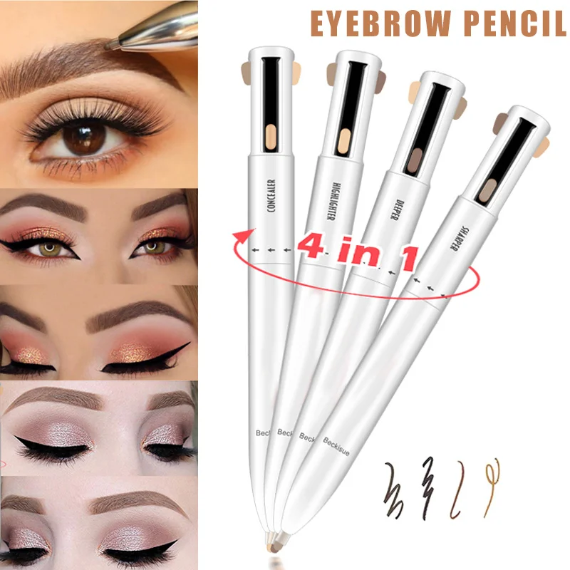 

4 in 1 Waterproof Eyebrow Pen Eye Brow Tint Makeup Four Colors Eyebrow Pencil Brown Black Grey Contour Pen Cosmetics