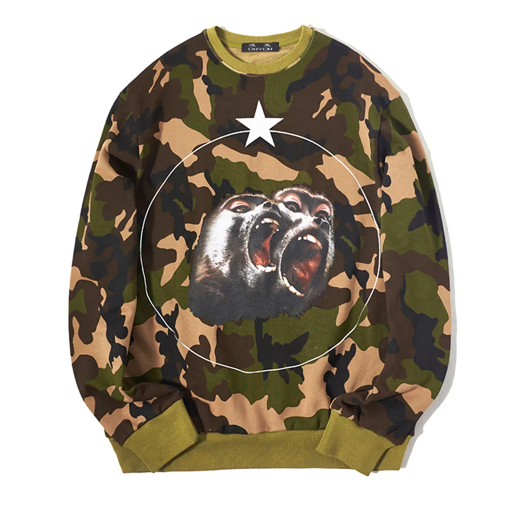 

DUYOU Camouflage Hoodies Mens 2018 Autumn Winter Gorilla Printed Fleece Sweatshirts Hip Hop Swag Pullover Hooded