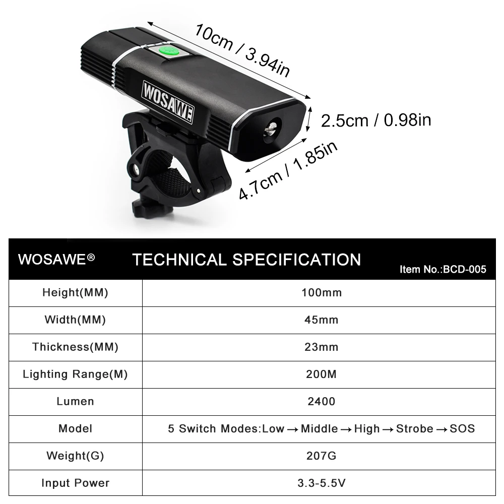 Excellent WOSAWE Cycling Bicycle Light 2400 Lumen XML LED lamp Bike Front Light USB Flashlight Rechargeable 18650 Batteries With holder 5