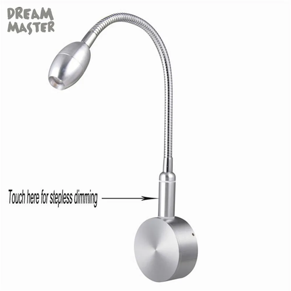 

AC110-240V 2019 New 3W dimmable LED wall lights touch on/off stepless brightness wall sconces silver aluminum led wandlamp wall