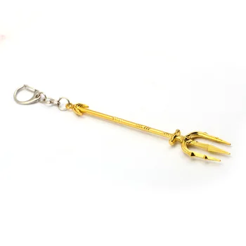 

J Store 12pcs/lot Wholesale Justice League Aquaman Trident Keychain Silver Gold Alloy Pendant Key Holder Weapon Men JJ13122