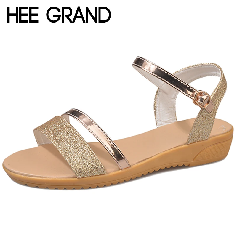 

HEE GRAND Gold Summer Gladiator Sandals Platform Bling Bling Flats Casual Slip On Soft Wedges Shoes Woman Size 35-40 XWZ5095