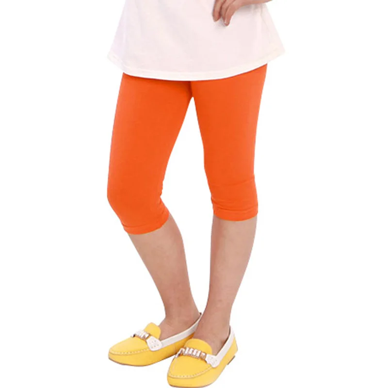 Летние модные стильные хлопковые леггинсы ярких цветов для девочек детские короткие капри, штаны для танцев - Цвет: Orange