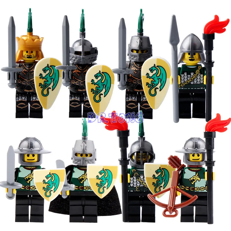 DR TONG Building Blocks Black Knight Medieval Castle Armor Heavy Knight with Weapons Figures Bricks Children