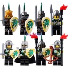 DR TONG Building Blocks Black Knight Medieval Castle Armor Heavy Knight with Weapons Figures Bricks Children