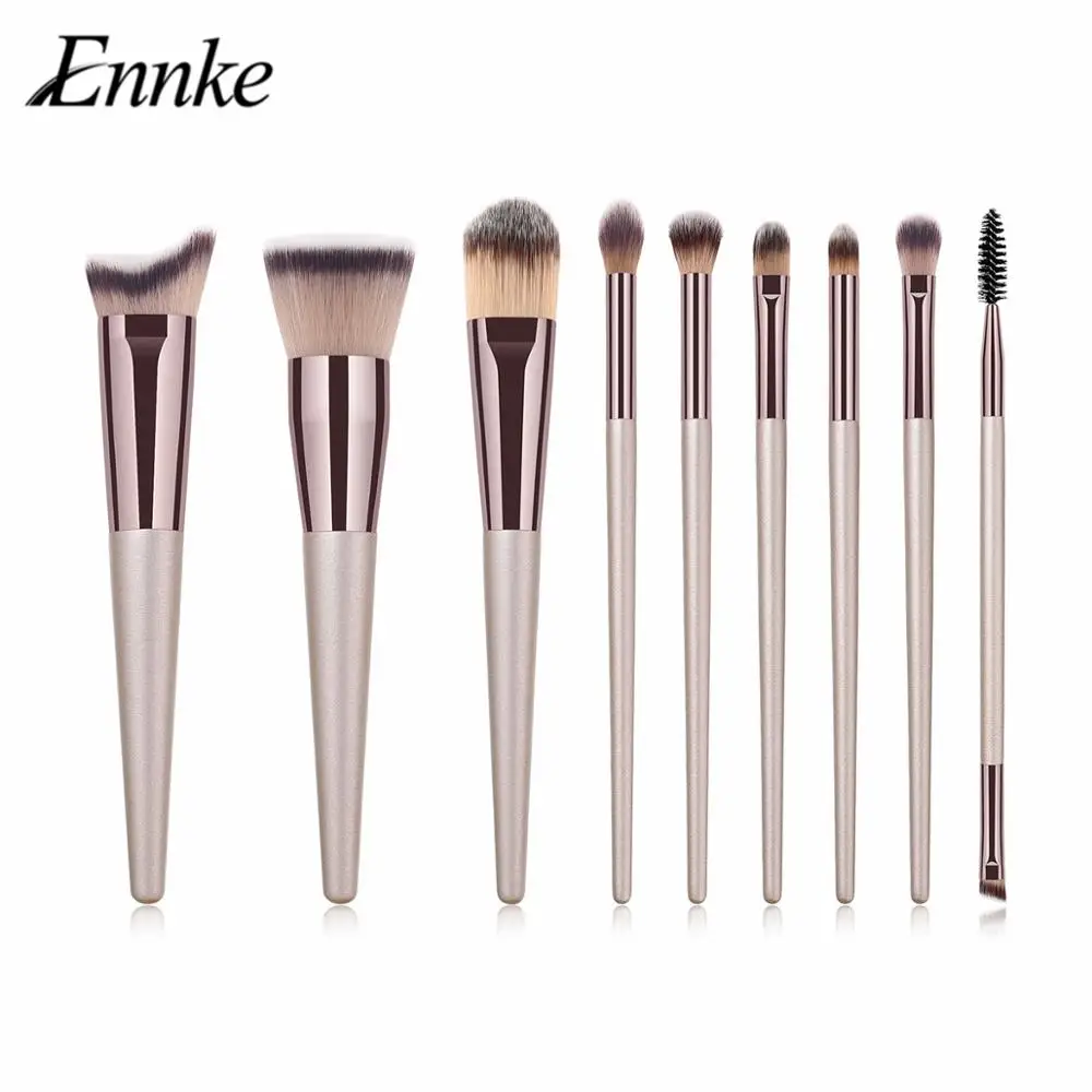 

ENNKE Brushes Champagne 9 Pcs/Set Professional Powder Foundation Eyeshadow Makeup Brushes Cosmetic Tools Face Beauty Flat Brush