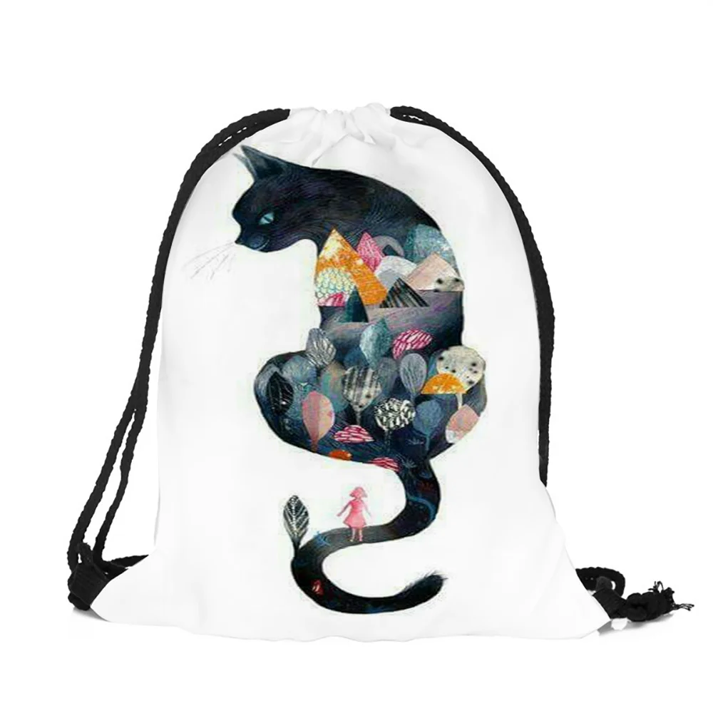 Отличный мультяшный 3D шарф с принтом пухленьких кошек, рюкзак из полиэстера, легко переносится, сумка на шнурке, подростковые повседневные сумки