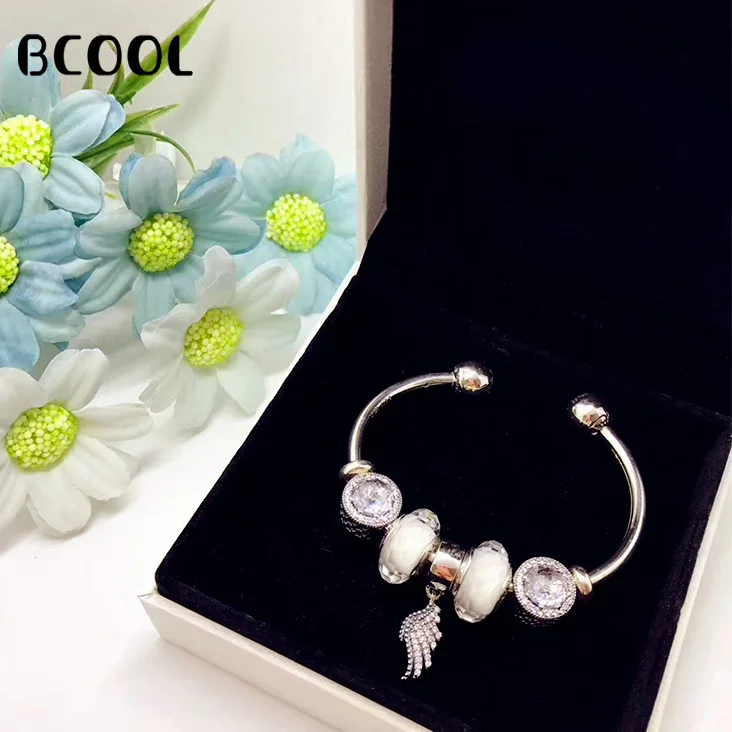 BCOOL DIY Jewelry Female Charm Fashion Silver 925 Original Bracelet, Angel Wing Crystal Bracelet Jewelry Gift Free Packaging