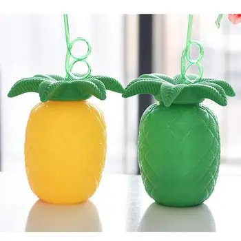 

DSstyles Pineapple Shape Straw Cup Creative Portable Water Bottle Mugs with Curved Straws Drinkware for Beverages Water Drinking