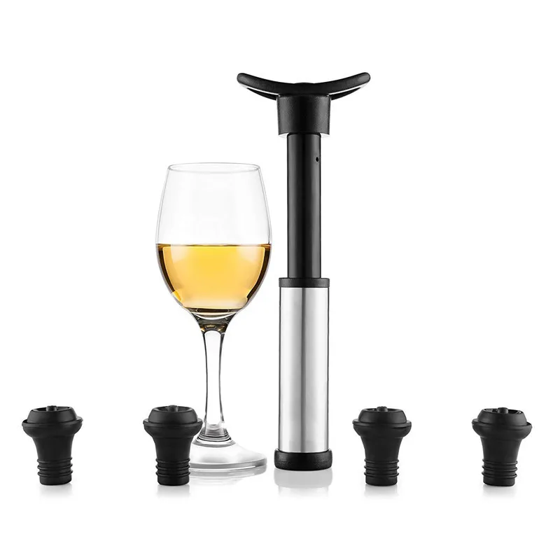 

Wine Vacuum Pump with 4 Stoppers - Wine Stopper for Long Shelf life Silver black