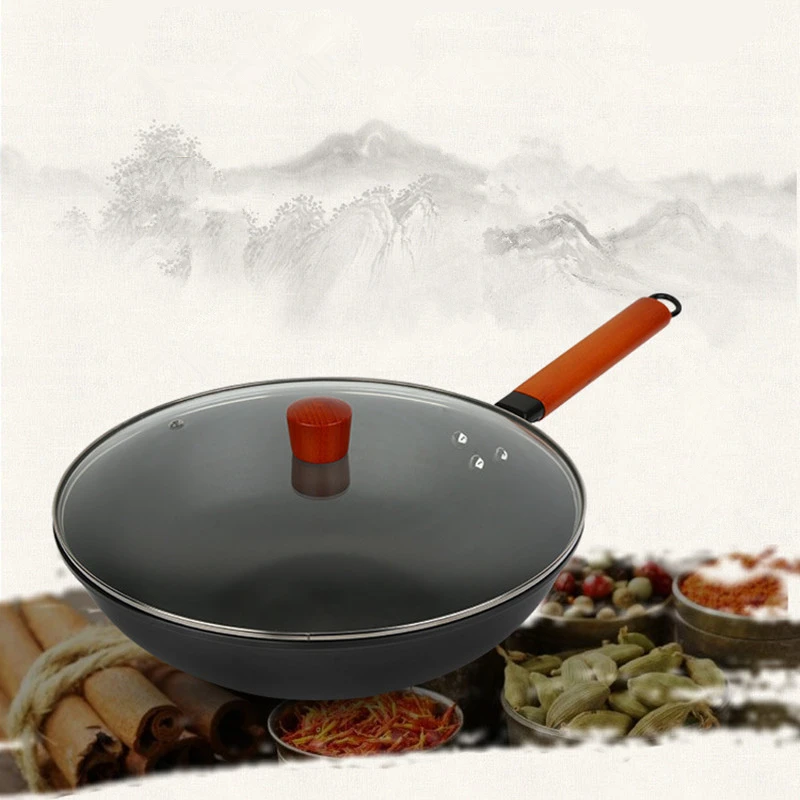 Master Star 32 см без покрытия Woks с крышкой общего использования для газовой и индукционной плиты высокого качества железный Сковорода-Вок кухонная посуда