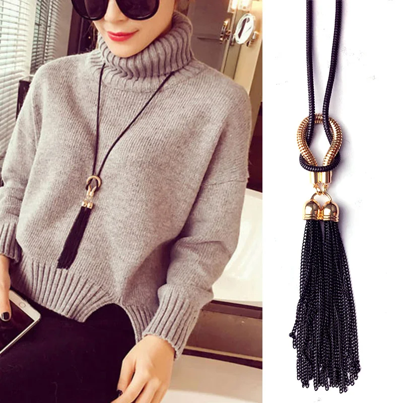 Fashion Long Sweater Necklace Women Jewelry Moon Round Pendant Multi