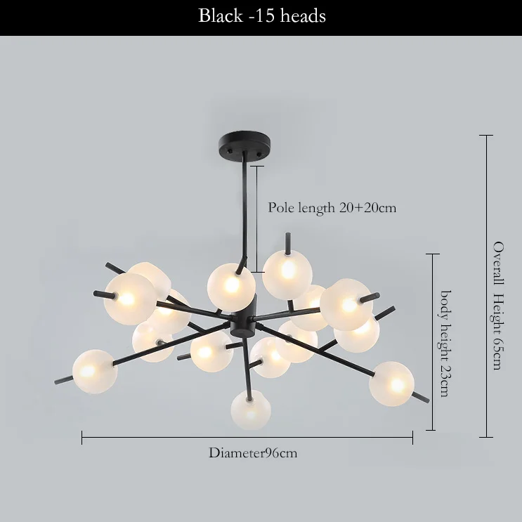 Скандинавский пасторальный ресторанный бар, подвесной светильник для гостиной, современный стеклянный шар, филиал, магазин одежды, подвесной светильник - Body Color: Black 15 heads