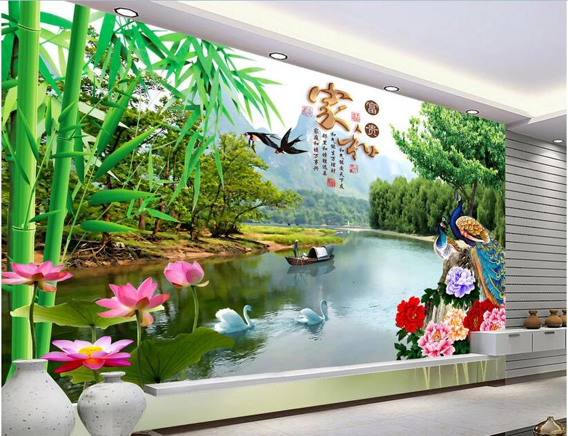 3D Ink Lotus Pond GN011 Wallpaper Mural Decal Mural Photo Sticker Decal Wall Self-Adhesive Wall Art Design 3d printed Removable Wallpaper