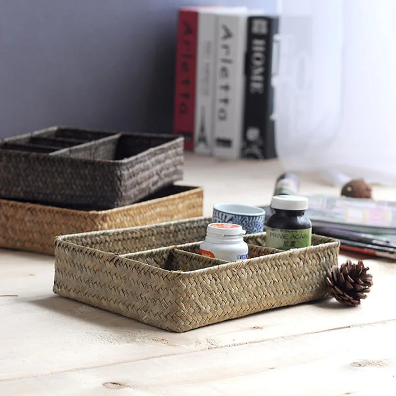 Günstig WHISM Handgemachte Natürliche Stroh Fünf rahmen Lagerung Box Rattan Wicker Obstkorb Lebensmittel Snack Sortierung Fall Hochzeit Organizer Box