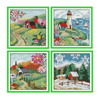 

Joy Sunday cross stitch kits diy suburban seasons DMC14CT11CT cotton fabric home hotel office shop painting factory wholesale