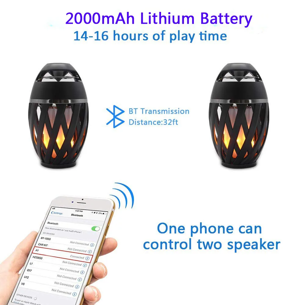 Bluetooth динамик USB зарядка Led пламя огни атмосфера настольная лампа музыка ночник