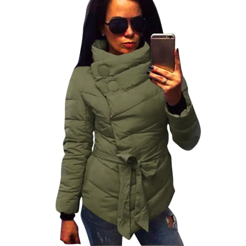 Winter Warm Jacket Women Cotton Down Coat HighCollar With Belt Parkas For Women Winter Warm Outerwear Coats 9 Colors