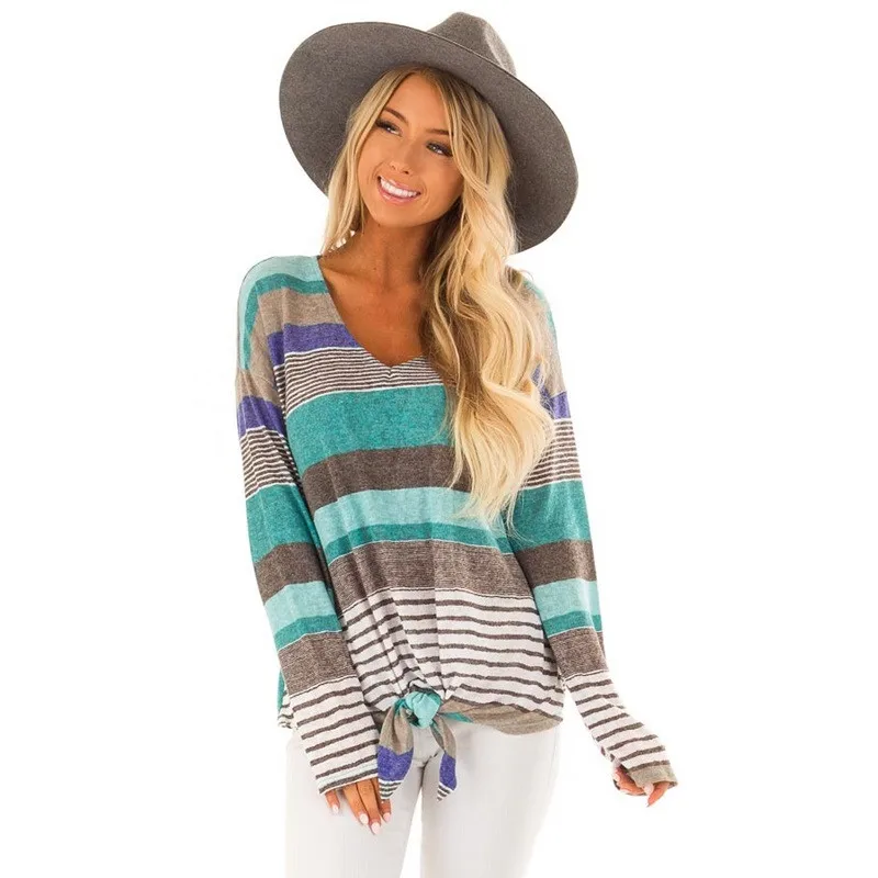 Brownish-Multi-Striped-Tie-Front-Long-Sleeve-Top-LC251551-17-1