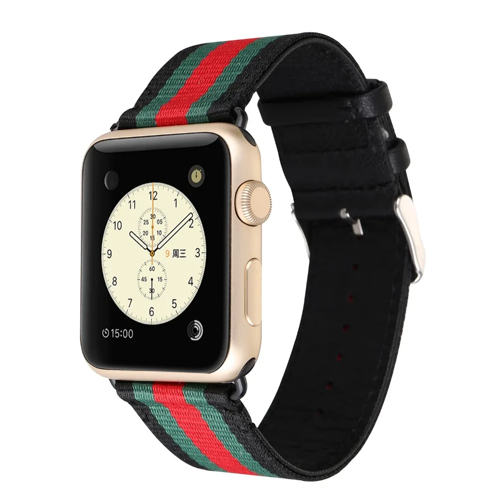 Радужный кожаный нейлоновый ремешок для Apple Watch 38 мм 40 42 44 браслет из нейлона iWatch