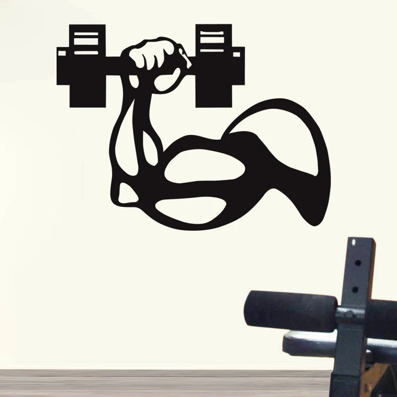 Gym Sticker Fitness Arm Dumbbells Crossfit Muscle Decal Body-building Posters Vinyl Wall Decals Parede Decor Gym Sticker JSL037
