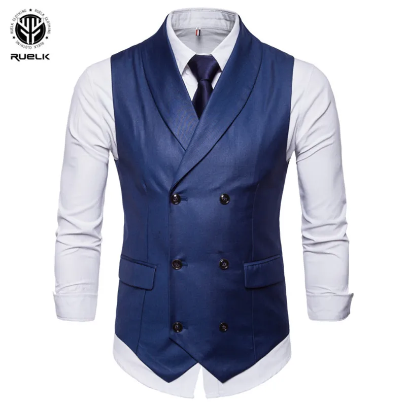 New Brand Dress Vests For Men Casual Slim Fit Mens Suit Vest Double