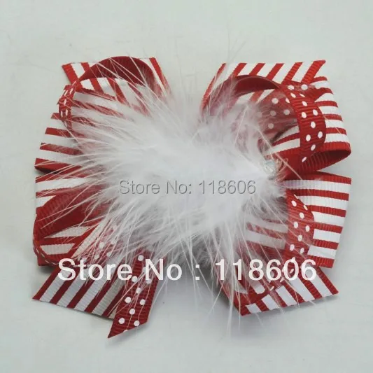 2013 Горячая 200 шт ленточная печать Красный И Белый Марабу Рождество Изысканная лента для волос лук
