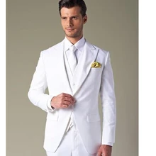 Одна кнопка максимумом нагрудные Белый Slim Fit Высокое Качество Модные Terno Masculino3Pieces(куртка+ брюки+ жилет+ галстук) формальные смокинги Популярные