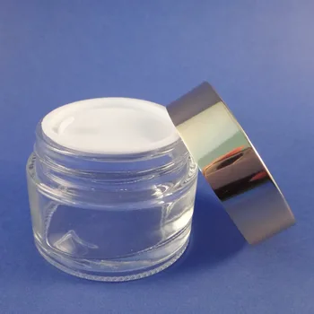 

50ml Cosmetic Skin Care Clear Glass Cream Lotion Wide Mouth Jar With Shiny Gold Aluminum Lid
