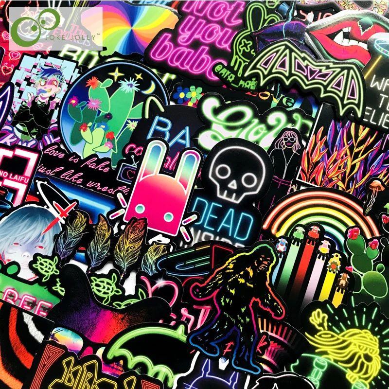 

100Pcs/75Pcs/21PCS Neon Light Sticker Anime Icon Animal Decals Stickers Laptop Suitcase Guitar Fridge Bicycle Car Sticker GYH
