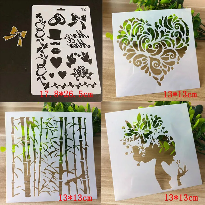 

4pc/set Heart-shaped Template Bullet Journal Spray Pattern Templates Flower Stencils For Scrapbooking Stencil For Painting Decor