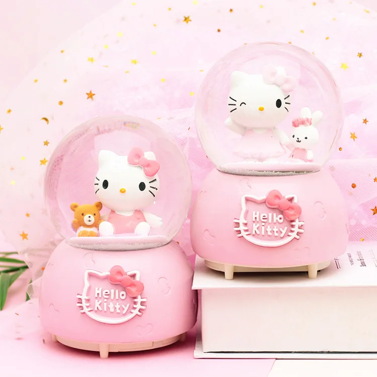 Рисунок «Hello Kitty» Автоматическая таяния снега с подсветкой светящиеся музыкальная шкатулка в виде хрустального шара Креативные Детский подарок домашний декор Подарочная музыкальная шкатулка Рождество