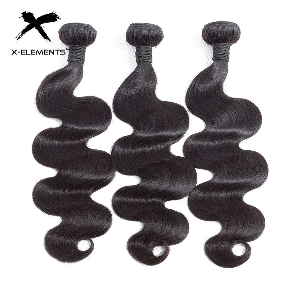 Peruvian Body Wave with 360 Frontal Natural Color Human Hair Weave with Lace Frontal X-Elements Remy Hair Bundles with Frontal (3)