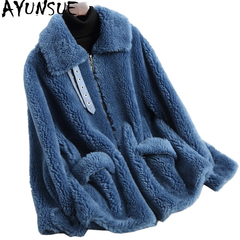 AYUNSUE Real Wool Coat Female Sheep Shearing Fur Coats 2018 Fashion