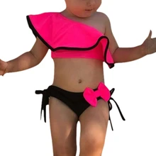 Летний купальный костюм из двух предметов для маленьких девочек детская одежда для купания, спортивное бикини, купальный костюм с милым бантом, пляжный купальный костюм