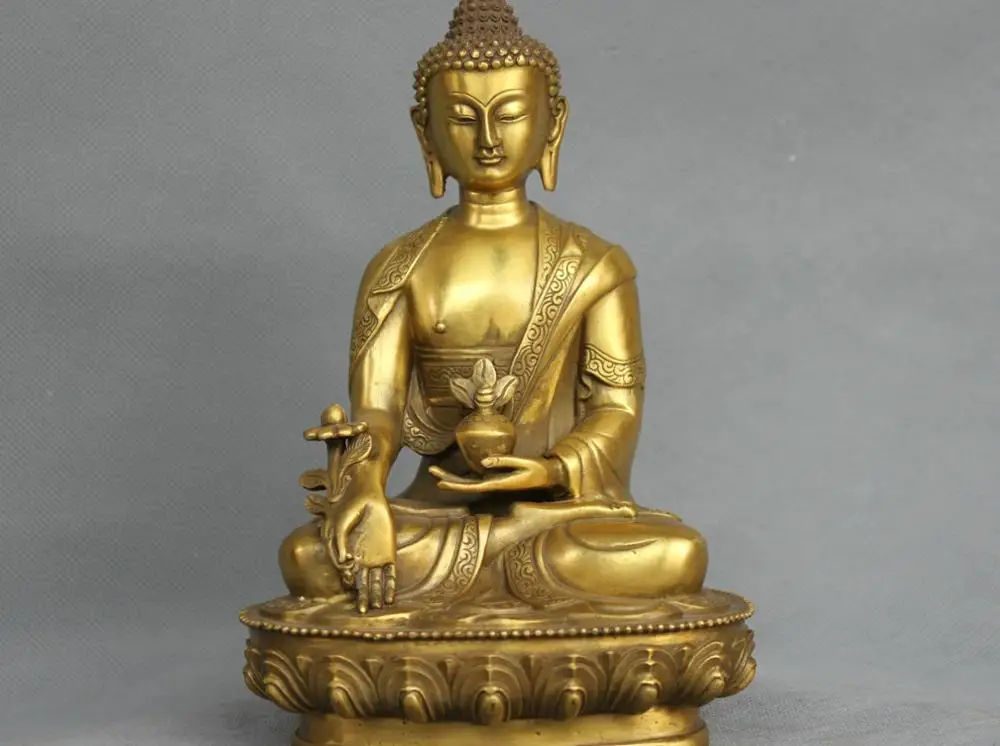 

9" Tibet Pure Bronze Medicine Buddha Bhaisajyaguru Statue