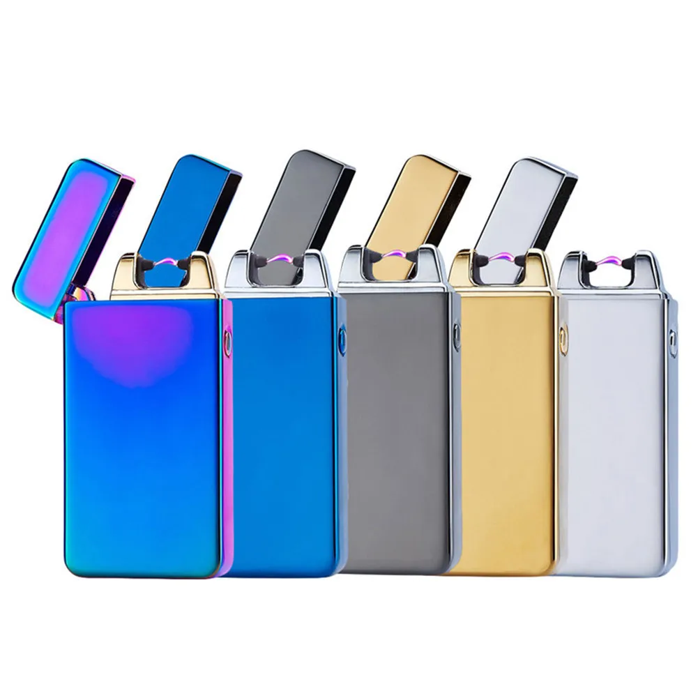 USB Электрический двойной дуговой металлический беспламенный фонарь перезаряжаемая ветрозащитная Зажигалка двойной импульсный крест Ligthers курительная Зажигалка 14 цветов
