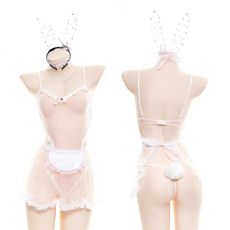 Японский кружевной костюм для девочек с изображением кролика, сказочного звездного принта, Женский костюм для костюмированной вечеринки, сексуальное эротическое нижнее белье, нарядная Ночная сорочка