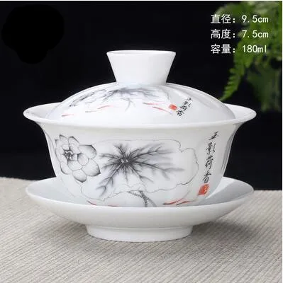 Китайский Gaiwan чайный набор кунг-фу белый керамический гайвань синий и белый фарфор чайная посуда Tureen Sancai чайная чашка для пуэр - Цвет: 180ml