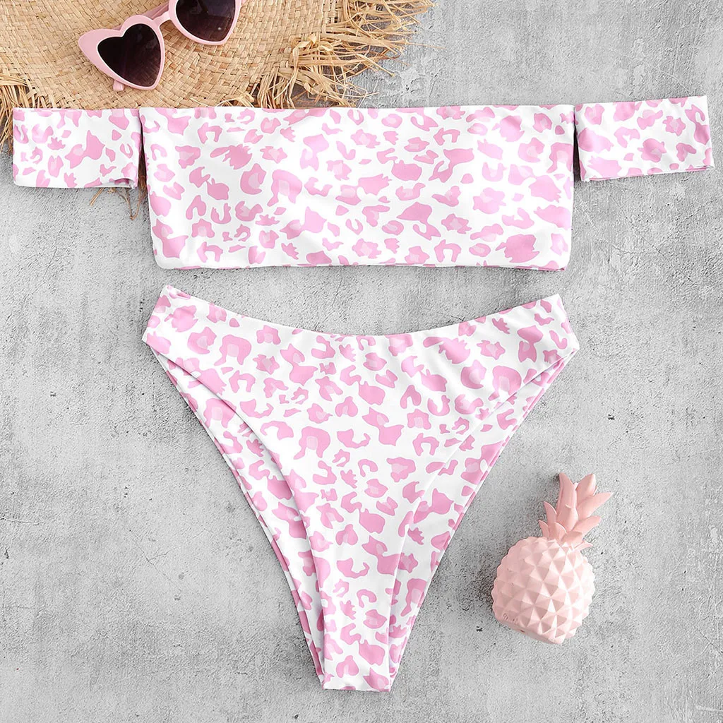 

Sexy Swimsuit Two Piece Mini Bikini 2019 Pink Women Leopard Push-Up Padded Bra Beach Bikini Set Swimsuit Beachwear Swimwear