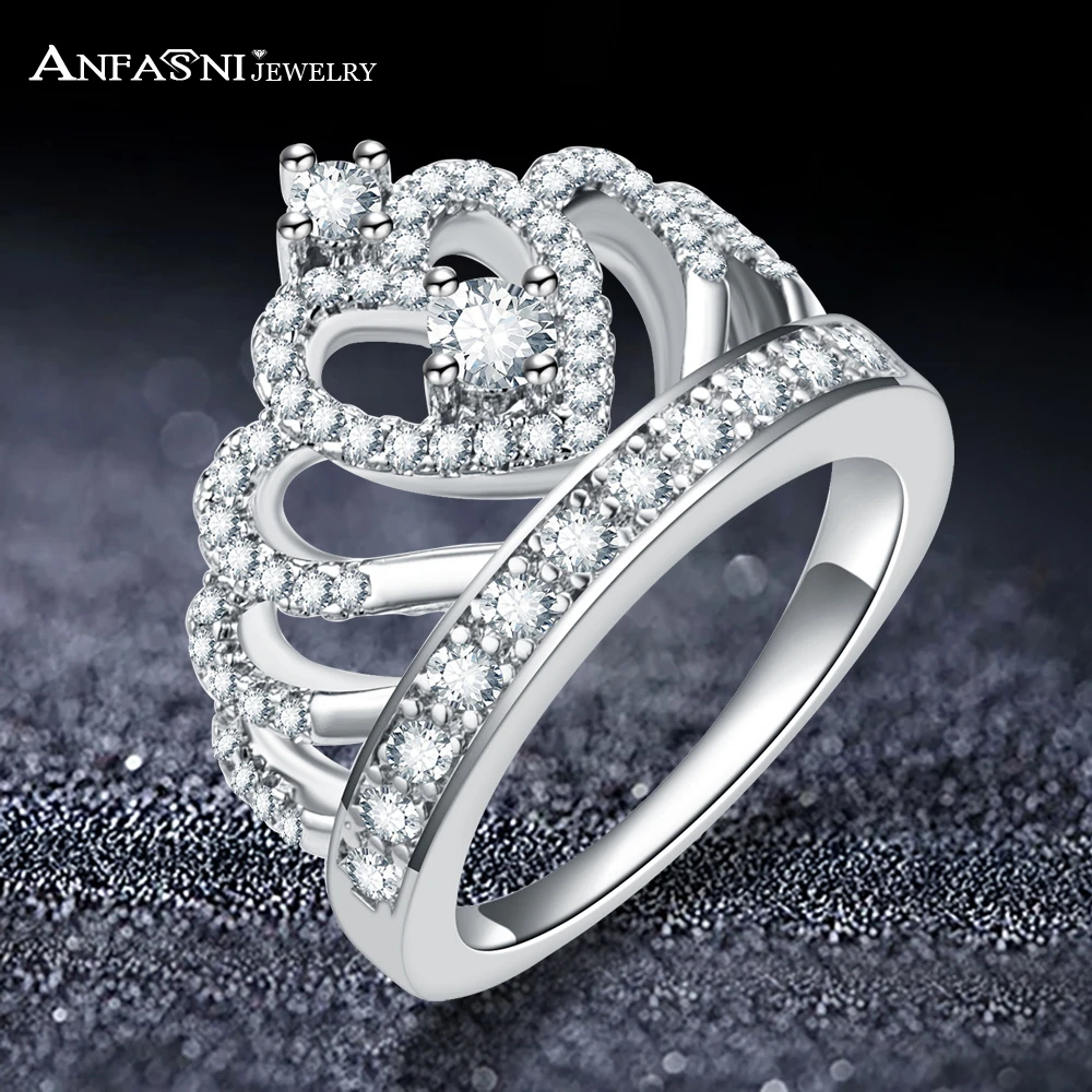 

ANFASNI High Quality Crown Collection Finger Ring With AAA Cubic Zirconia Anneau For Women Bride Wedding Fine Jewelry S010029