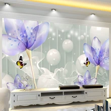 3D обои современные креативные фиолетовые цветы Бабочка фото настенные фрески Гостиная ТВ диван фон настенное покрытие домашний декор