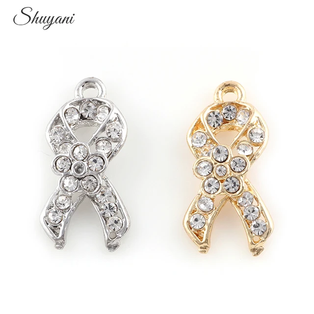 20 unids/lote, los más nuevos encantos de lazo de cáncer de cristal, color dorado y plateado, colgante para pulsera, collar, fabricación de joyas|pendants for bracelets|cancer charmspendant for bracelets making - 20 unids/lote, los más nuevos encantos de lazo de cáncer de cristal, color dorado y plateado, colgante para pulsera, collar, fabricación de joyas|pendants for bracelets|cancer charmspendant for bracelets making -