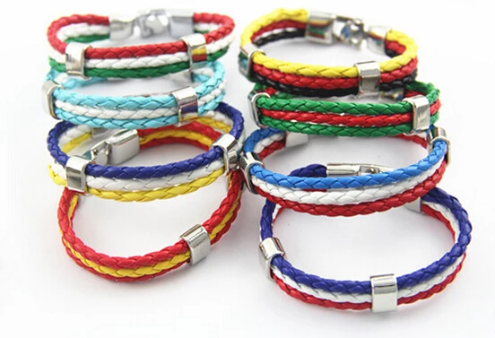 

50% discount National flags World Cup BRAZIL SPAIN 2016 sports Surfer 3 strands braided rope Bangles leather Bangles for men