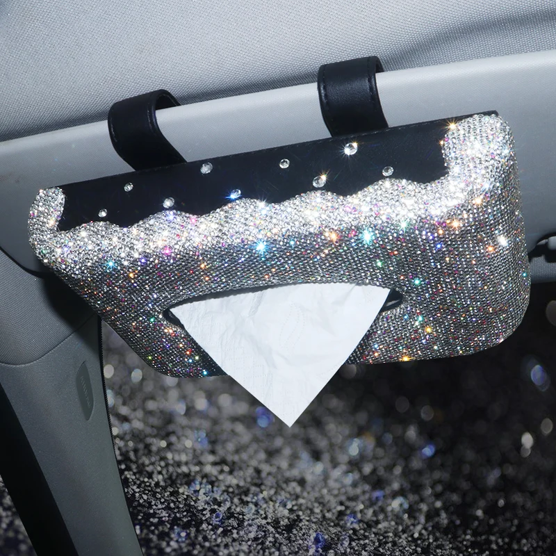 Caixa de Tecido do Carro Viseira tipo Glitter Papel para Meninas Acessórios do Carro Criativo Bling Cristal Diamante Tecido Caixa Capa Suporte Feminino 5 capa suporte papel para meninas feminino acessórios do carro
