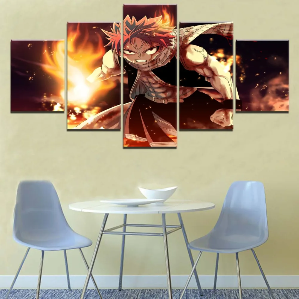 Wall Art Modular Picture 5 Pieces Fairy Tail Fire Natsu Dragneel Poster