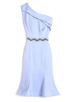 

Fashion Beaded Women Solid Dress Elegant Sexy One-Shoulder Mermaid Dresses D4167