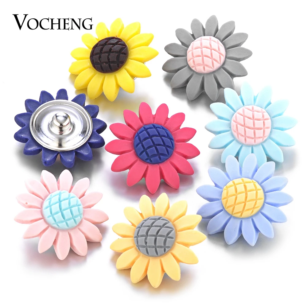 

10PCS/Lot Wholesale Mix Colors Vocheng Ginger Snap Jewelry 18mm Resin Sunflower Charms Button Vn-1765*10