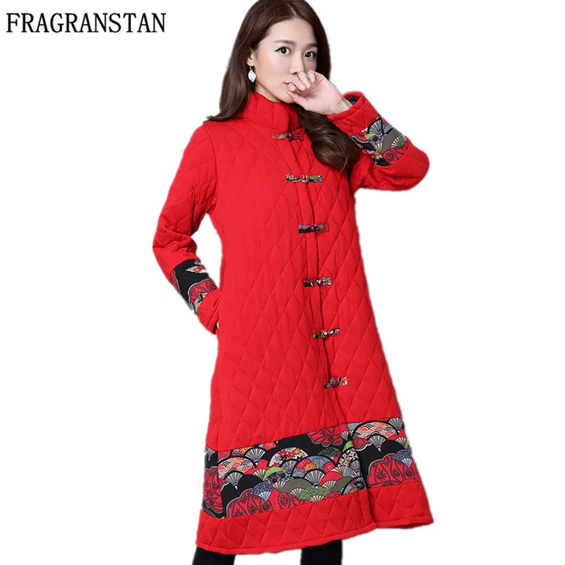 

2019 Women New Winter Parkas Patchwork Padded Cotton Coat Ethnic Style Vestidos Retro Plus Size Female Loose Slim Jackets GH187