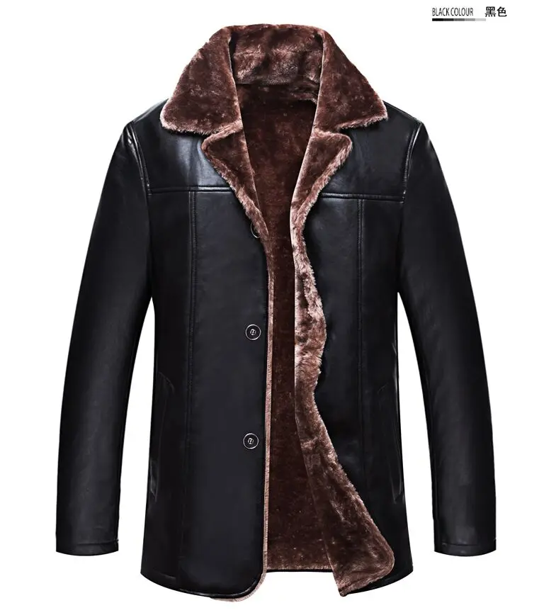 NEW 2016 luxury leather jacket winter men’s warm Genuine Leather fur lining jacket coat outwear trench padded mens fur coat